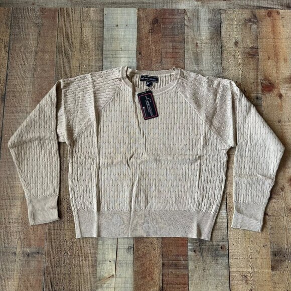 Love University Women’s Size 1X Tan Crewneck Cable Knit Sweater - Picture 1 of 7